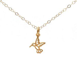 Hummingbird Charm Necklace 24k Gold Dipped Tiny